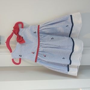 Seersucker Nautical Dress with Bow Detail Size 2T